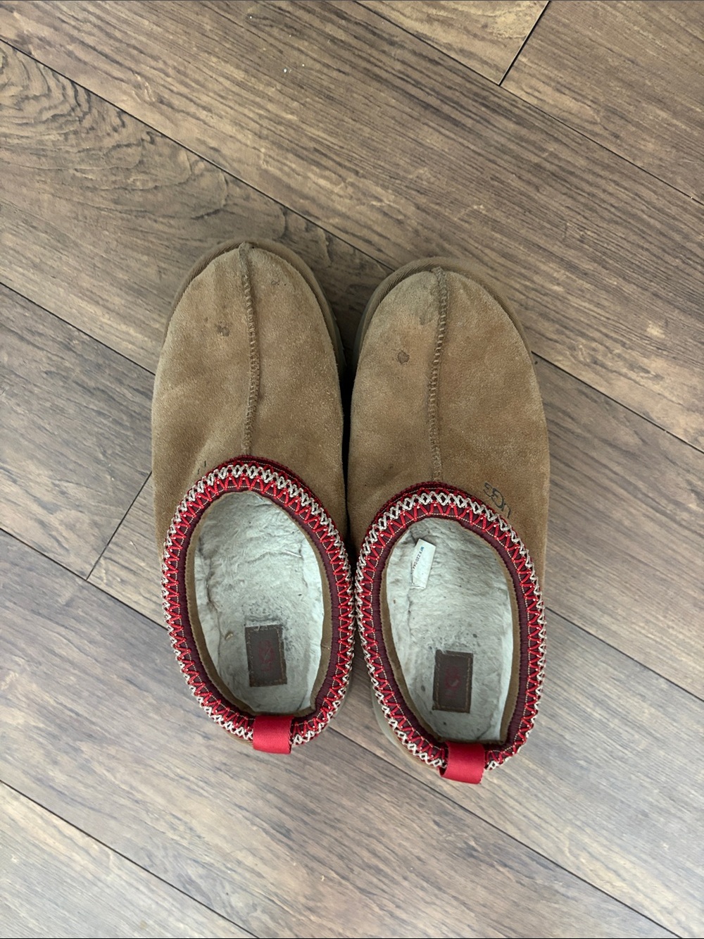 UGG Brown Suede Slipper with Red Trim
